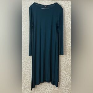 Eileen Fisher Women’s M Teal Blue Knit Asymmetrical Hem Long Sleeve Dress